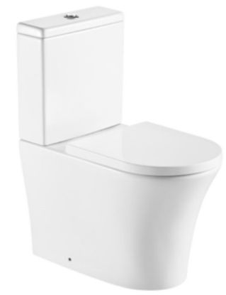 Kameo Close cupled white pan cistern and seat D shaped Closed Back to wall Complete rimless WC